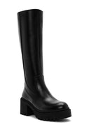Kadın Siyah Fermuarlı Kalın Topuklu Deri Çizme | Derimod Kadın Siyah Fermuarlı Kalın Topuklu Deri Çizme | Derimod