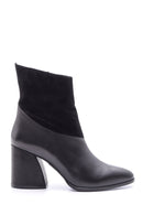 Women's Suede Detailed Heeled Leather Boots | Derimod Women's Suede Detailed Heeled Leather Boots | Derimod