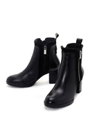 Women's Black Thick Heeled Zippered Leather Boots | Derimod Women's Black Thick Heeled Zippered Leather Boots | Derimod