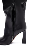 Women's Black Zippered High Thick Heel Leather Boot | Derimod Women's Black Zippered High Thick Heel Leather Boot | Derimod