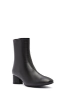 Women's Black Zippered Short Thick Heeled Leather Boots | Derimod Women's Black Zippered Short Thick Heeled Leather Boots | Derimod