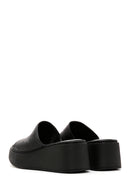 Women's Black Wedge Heeled Leather Comfort Slippers | Derimod Women's Black Wedge Heeled Leather Comfort Slippers | Derimod