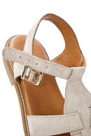 Women's Mink Suede Leather Sandals with Buckle Ankle | Derimod Women's Mink Suede Leather Sandals with Buckle Ankle | Derimod