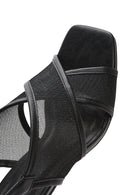 Women's Black Fabric Sandals with Thick Heels and Ankle Buckle | Derimod Women's Black Fabric Sandals with Thick Heels and Ankle Buckle | Derimod