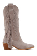 Women's Gray Suede Leather Heeled Cowboy Boots | Derimod Women's Gray Suede Leather Heeled Cowboy Boots | Derimod