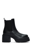 Women's Black Leather Heeled Chelsea Boots | Derimod Women's Black Leather Heeled Chelsea Boots | Derimod
