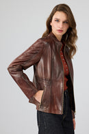 Lydia Women's Brown Short Leather Jacket | Derimod Lydia Women's Brown Short Leather Jacket | Derimod