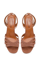 Woman Mink Ankle-Buckle Chunky-Heel Suede Leather Sandals | Derimod Woman Mink Ankle-Buckle Chunky-Heel Suede Leather Sandals | Derimod