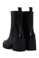 Women's Black Thick Heeled Zippered Leather Boots | Derimod Women's Black Thick Heeled Zippered Leather Boots | Derimod