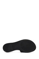 Women's Black Knit Leather Slippers | Derimod Women's Black Knit Leather Slippers | Derimod