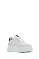 Woman White Laced Thick Sole Leather Sneakers | Derimod Woman White Laced Thick Sole Leather Sneakers | Derimod