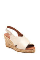 Women's Beige Leather Wedge Heel Espadrille | Derimod Women's Beige Leather Wedge Heel Espadrille | Derimod