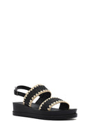Women's Black Ankle Buckle Thick Soled Straw Sandals | Derimod Women's Black Ankle Buckle Thick Soled Straw Sandals | Derimod
