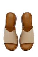 Women's Beige Thick Soled Leather Comfort Slippers | Derimod Women's Beige Thick Soled Leather Comfort Slippers | Derimod