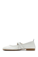Women's White Buckled Leather Ballerinas | Derimod Women's White Buckled Leather Ballerinas | Derimod