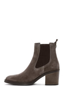 Women's Mink Heeled Suede Leather Cowboy Boots | Derimod Women's Mink Heeled Suede Leather Cowboy Boots | Derimod