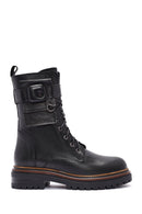 Women's Black Zippered Lace-Up Leather Combat Boots | Derimod Women's Black Zippered Lace-Up Leather Combat Boots | Derimod