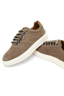 Men's Mink Lace-Up Thick-Soled Nubuck Leather Sneaker | Derimod Men's Mink Lace-Up Thick-Soled Nubuck Leather Sneaker | Derimod