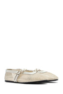 Women's Beige Buckled Mesh Fabric Ballerinas | Derimod Women's Beige Buckled Mesh Fabric Ballerinas | Derimod