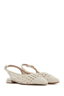 Women's Cream Knitted Open Back Ballerinas | Derimod Women's Cream Knitted Open Back Ballerinas | Derimod