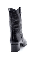 Women's Black Leather Cowboy Heeled Boots | Derimod Women's Black Leather Cowboy Heeled Boots | Derimod