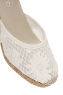 Women's Cream Ankle Strap Patterned Wedge Heel Espadrilles | Derimod Women's Cream Ankle Strap Patterned Wedge Heel Espadrilles | Derimod