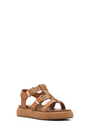 Women's Brown Buckled Thick Soled Leather Sandals | Derimod Women's Brown Buckled Thick Soled Leather Sandals | Derimod