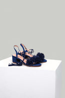 Blue Women's Heeled Sandals with Ankle Strap and Tassels | Derimod Blue Women's Heeled Sandals with Ankle Strap and Tassels | Derimod