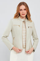 Marlyn Women's Beige Short Leather Jacket | Derimod Marlyn Women's Beige Short Leather Jacket | Derimod