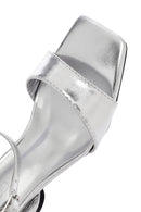 Women's Silver Ankle Buckle Chunky Heel Metallic Sandals | Derimod Women's Silver Ankle Buckle Chunky Heel Metallic Sandals | Derimod