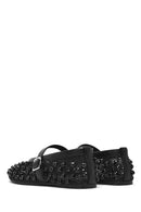 Women's Black Buckled Stoned Fishnet Ballerinas | Derimod Women's Black Buckled Stoned Fishnet Ballerinas | Derimod