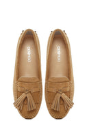 Women's Camel Tassel Suede Leather Loafer | Derimod Women's Camel Tassel Suede Leather Loafer | Derimod