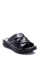 Women's Black Leather Casual Flat Slippers | Derimod Women's Black Leather Casual Flat Slippers | Derimod
