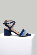 Gray - Blue Nubuck Women's Leather Heeled Sandals | Derimod Gray - Blue Nubuck Women's Leather Heeled Sandals | Derimod