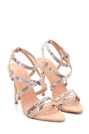 Women's Snake Printed Heeled Sandals | Derimod Women's Snake Printed Heeled Sandals | Derimod