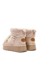 Women's Beige Thick-Soled Fur-Lined Leather Boots | Derimod Women's Beige Thick-Soled Fur-Lined Leather Boots | Derimod