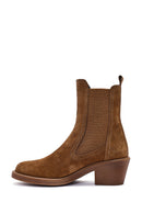 Women's Mink Thick Heel Suede Leather Cowboy Boots | Derimod Women's Mink Thick Heel Suede Leather Cowboy Boots | Derimod
