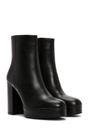 Women's Black Zippered Thick High Heel Leather Boots | Derimod Women's Black Zippered Thick High Heel Leather Boots | Derimod