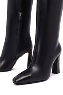 Women's Black Zippered High Thick Heel Leather Boot | Derimod Women's Black Zippered High Thick Heel Leather Boot | Derimod