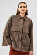 Jennifer Women's Mink Suede Leather Jacket | Derimod Jennifer Women's Mink Suede Leather Jacket | Derimod