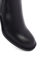 Woman Black Zippered Chunky Heels Leather Boat | Derimod Woman Black Zippered Chunky Heels Leather Boat | Derimod