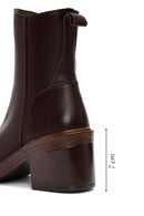 Women's Brown Zippered Thick Heel Leather Boots | Derimod Women's Brown Zippered Thick Heel Leather Boots | Derimod