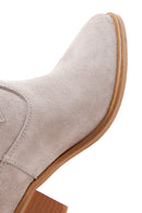 Women's Gray Suede Leather Heeled Cowboy Boots | Derimod Women's Gray Suede Leather Heeled Cowboy Boots | Derimod