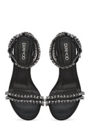Women's Black Ankle Buckle Stoned Thin Heel Sandals | Derimod Women's Black Ankle Buckle Stoned Thin Heel Sandals | Derimod