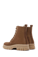 Women's Tan Suede Thick Soled Zippered Boots | Derimod Women's Tan Suede Thick Soled Zippered Boots | Derimod