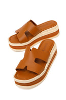 Woman Taba Thick-Soled Leather Slipper | Derimod Woman Taba Thick-Soled Leather Slipper | Derimod