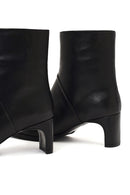 Women's Black Short Thick Heeled Leather Boots | Derimod Women's Black Short Thick Heeled Leather Boots | Derimod
