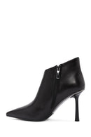 Women's Black Zippered Thin Heeled Leather Boots | Derimod Women's Black Zippered Thin Heeled Leather Boots | Derimod