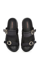 Women's Black Double Buckle Thick Soled Slippers | Derimod Women's Black Double Buckle Thick Soled Slippers | Derimod