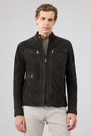 Patrick Men's Grey Suede Leather Jacket | Derimod Patrick Men's Grey Suede Leather Jacket | Derimod
